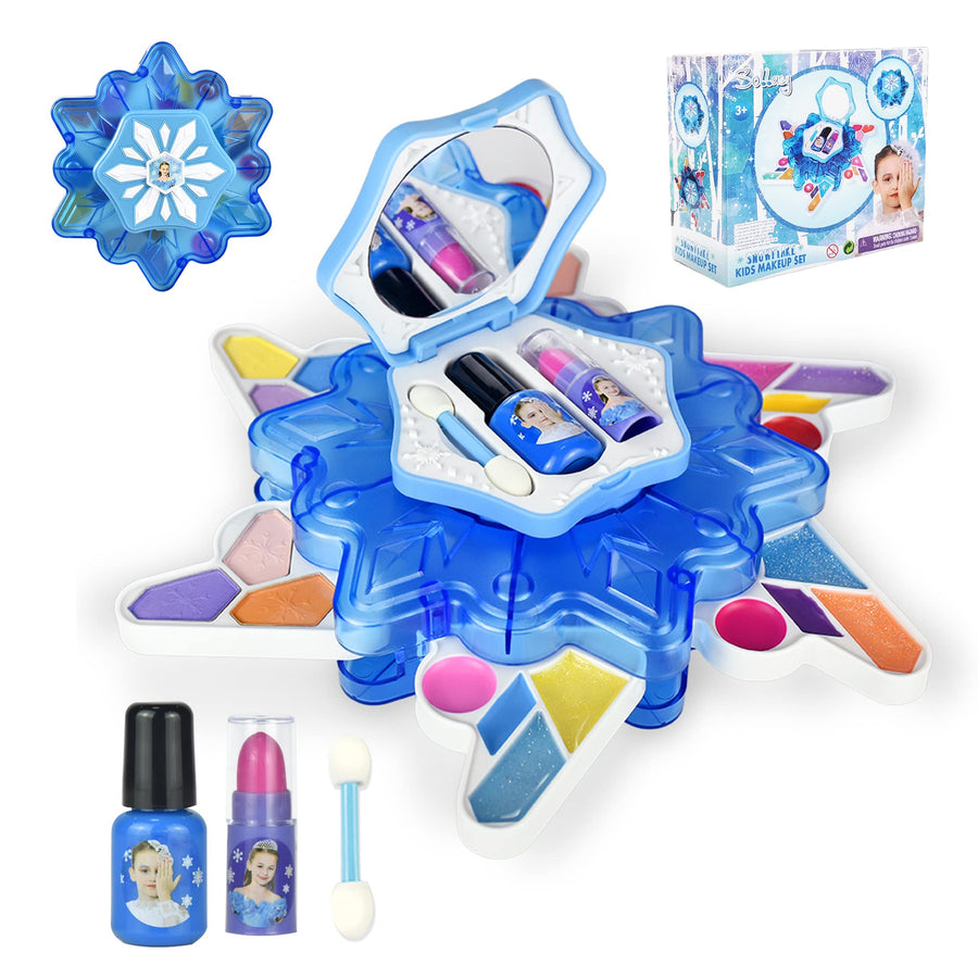 Kids Makeup Kit for Girl 24 Colors Girls Play Makeup Set Washable Safe Funny Snowflake Shaped Kids Make Up Sets Cosmetics Kit Birthday Halloween Toys Gift for 3 4 5 6 7 8 9 10 Years Old
