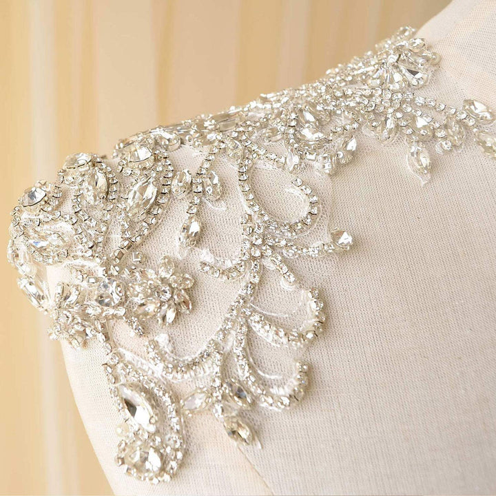 Mirror Pair Rhinestone Shoulder Applique Bridal Dress S