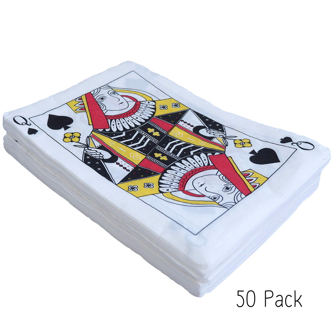 Casino Party Napkins - 50 Pack Queen of Spades Playing Card Shaped Disposable Paper Party Napkins 5x7 for Casino Night Poker Game Party Supplies Tableware Decoration