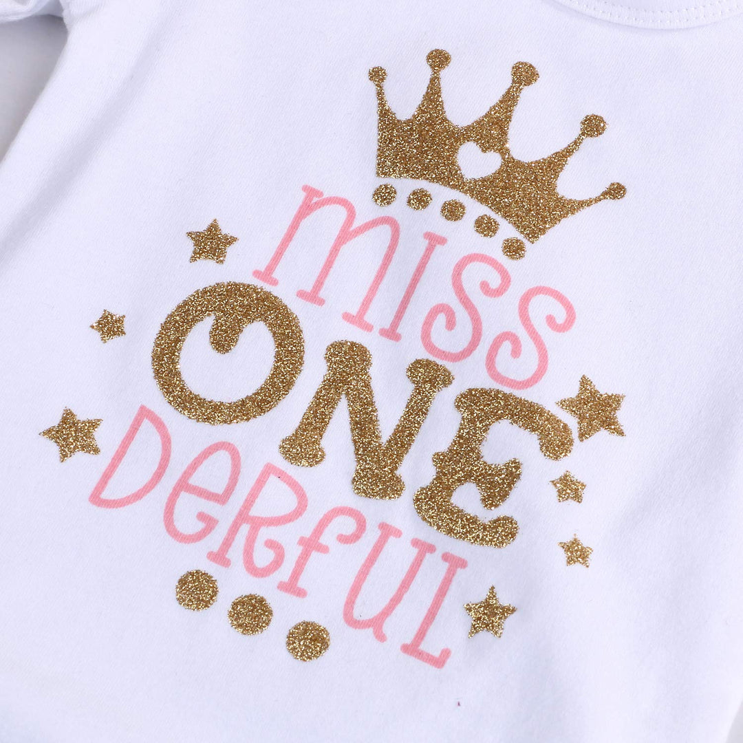 Baby Girl 1st Birthday Cake Smash Toddler Girl Miss Onederful Romper Tutu Skirt with Headband Clothes Set