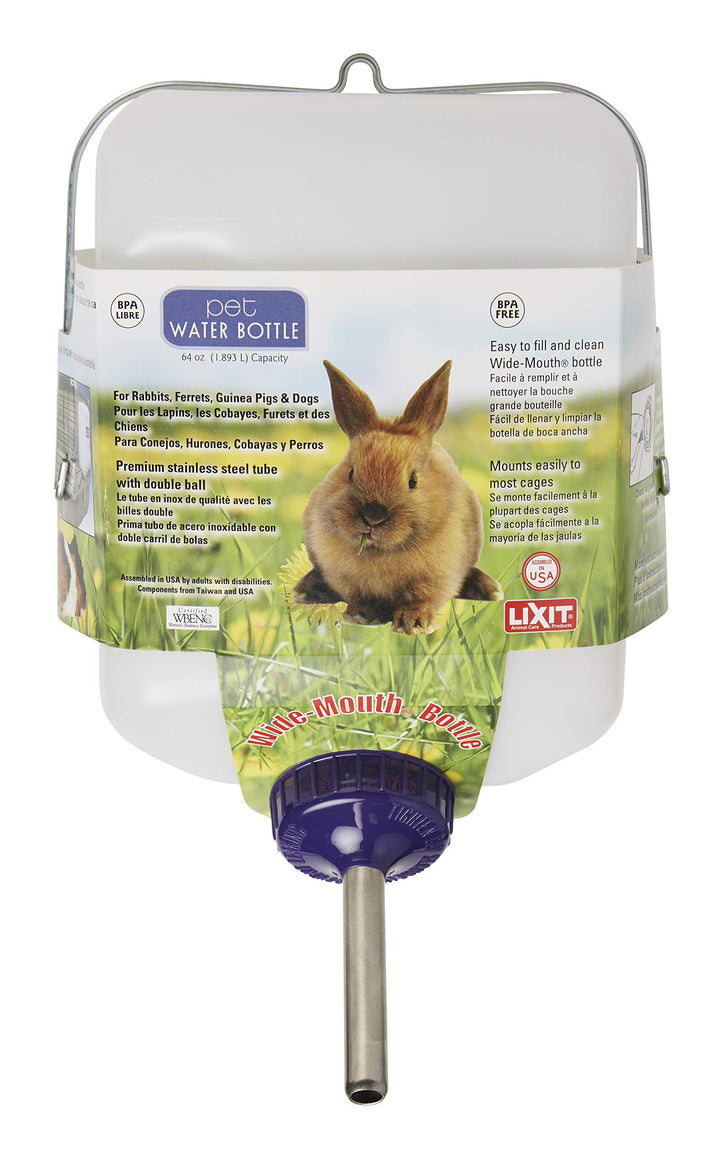 Widemouth Cage Water Bottles for Rabbits, Ferrets, Guinea Pigs, Rats and Other Small Animals. (White, 64 Ounce)
