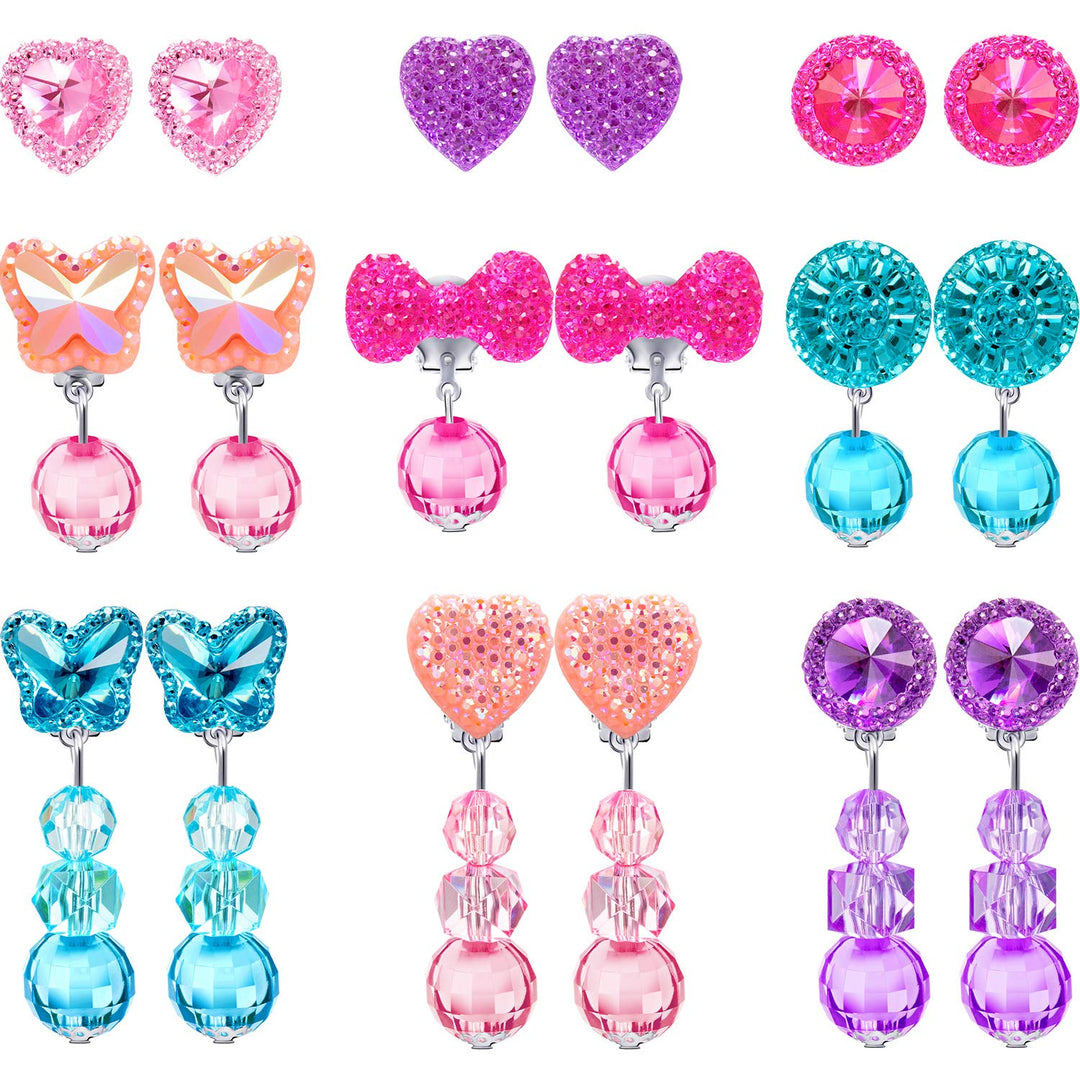 9 Pairs Girls Clip-on Earrings Pretend Princess Play Earrings Jewelry Set (Style 2)