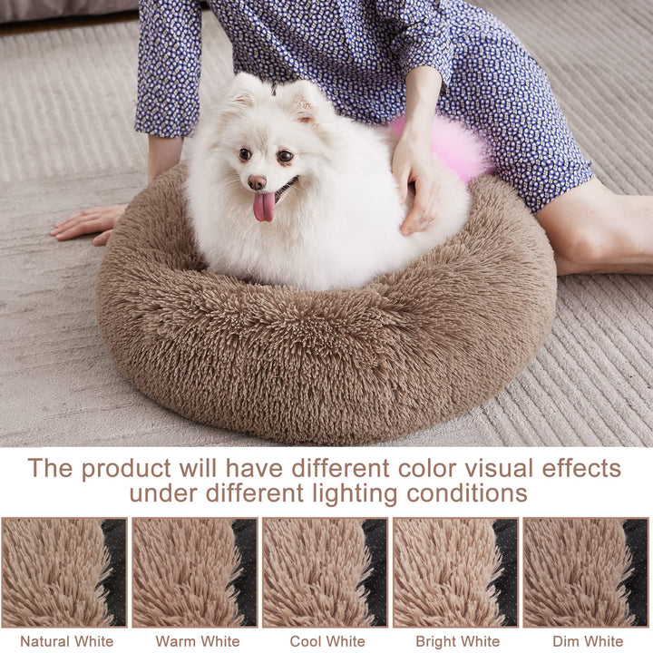 Orthopedic Dog Bed Comfortable Donut Cuddler Round Ultra Soft Washable Cat Cushion Bed (20&#39;&#39;/23&#39;&#39;/30&#39;&#39;) (23&#39;&#39;, Brown)