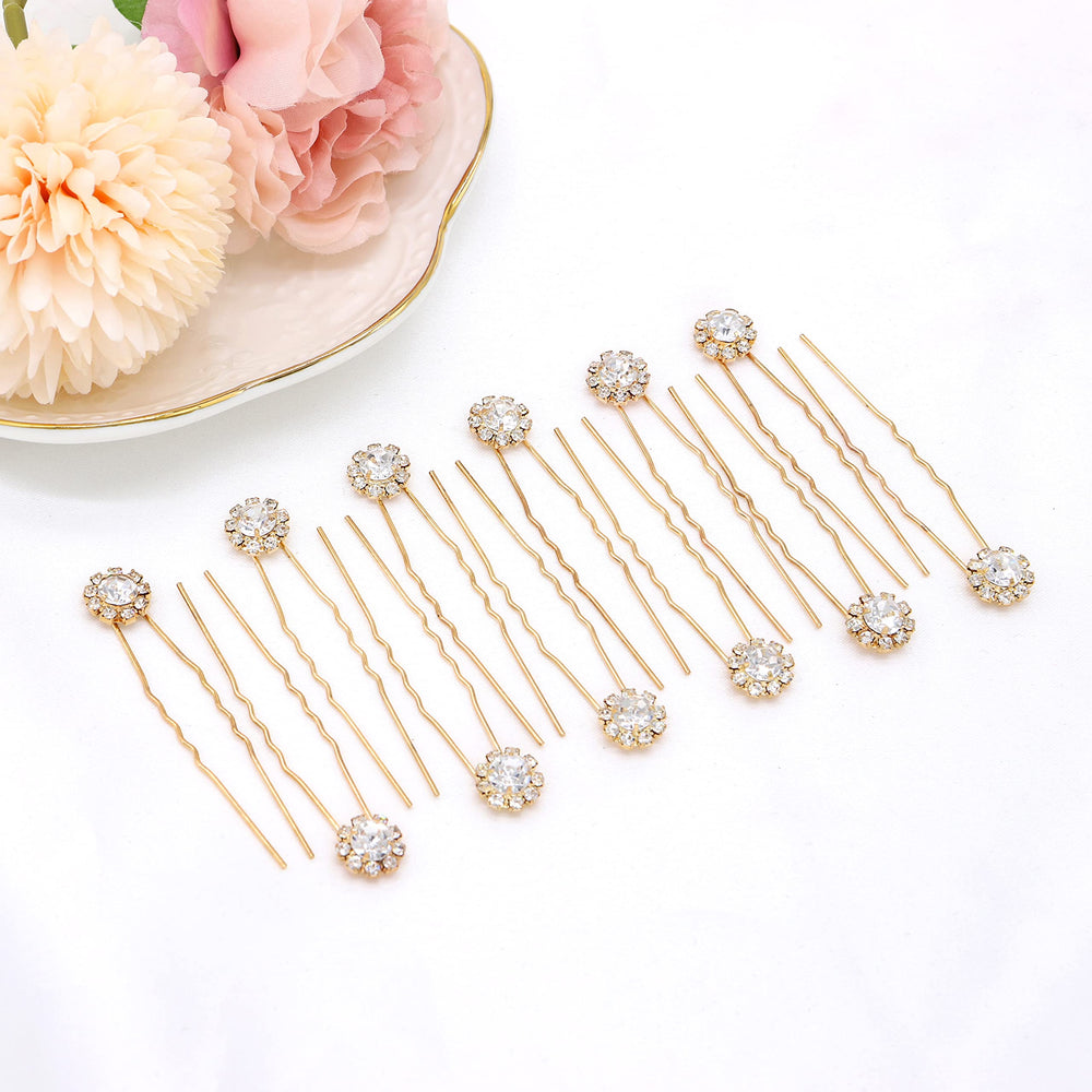 Ammei Crystal Bridal Hair Pins Clips Wedding Hair Accessories Hair Set Jewelry With Rhinestone For Brides and Bridesmaids Set Of 12 (Rose Gold)