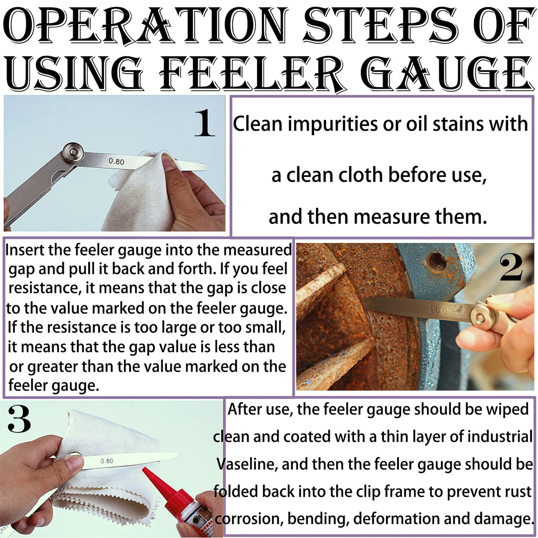 Stainless Steel Feeler Gauge Metric Measuring Tool (0.02-1.00mm, 17 Blades), for Measuring Gap Thickness