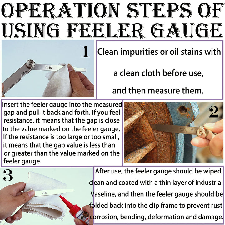 Stainless Steel Feeler Gauge Metric Measuring Tool (0.02-1.00mm, 17 Blades), for Measuring Gap Thickness