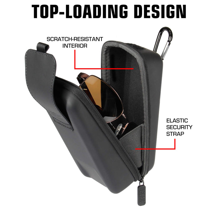 Glasses Case Semi Hard Shell - Sunglasses Case/Safety Glasses Case Compatible with Sunglasses, Safety Glasses and More - Rugged Hard Glasses Case with Belt Loop and Carabiner - Black