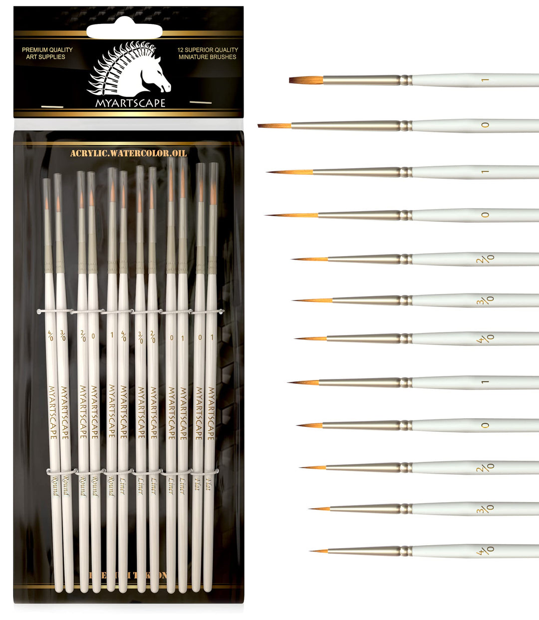 Artist Supplies Miniature Paint Brushes, Set of 12 for Detail &amp; Fine Point Painting - use with Acrylic, Watercolor, Oil, Gouache - for Pinstriping, Warhammer 40k, Models &amp; Lettering White