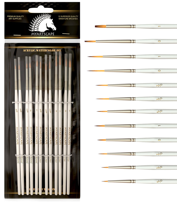 Artist Supplies Miniature Paint Brushes, Set of 12 for Detail &amp; Fine Point Painting - use with Acrylic, Watercolor, Oil, Gouache - for Pinstriping, Warhammer 40k, Models &amp; Lettering White