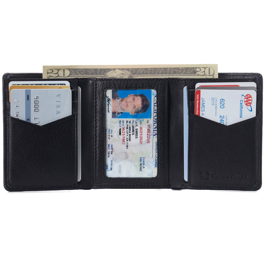 Mens Leon Trifold Wallet RFID Safe Genuine Leather Comes in a Gift Box Black