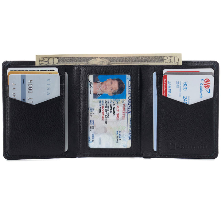 Mens Leon Trifold Wallet RFID Safe Genuine Leather Comes in a Gift Box Black