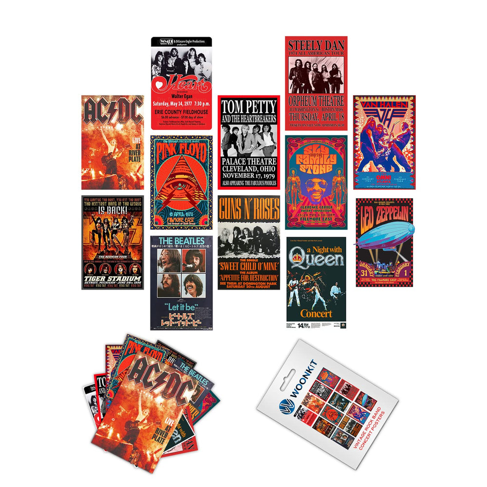 Woonkit Vintage Rock Band Posters for Room Aesthetic, 70s 80s 90s Retro Bedroom Decor Wall Art, Concert Poster Collage, Old Music Album Cover Prints (12 SET B, 7.8X11.8 INCH)
