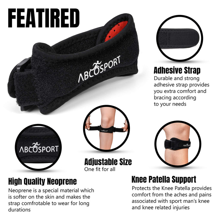 Abco Tech Patella Knee Strap - Knee Pain Relief - Tendon and Knee Support for Running, Hiking, Soccer, Basketball, Volleyball and Exercise - Runners Knee Stabilizer - Adjustable Band (Nylon)