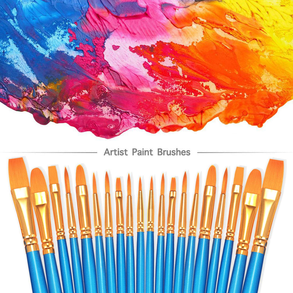 Paint Brush Sets, 10 Pack 100 Pcs Pointed-Round Tip Paintbrushes Nylon Hair Artist Acrylic Paint Brushes for Acrylic Watercolor Oil, Face Art, Model, Miniature Detailing & Rock Painting, Blue