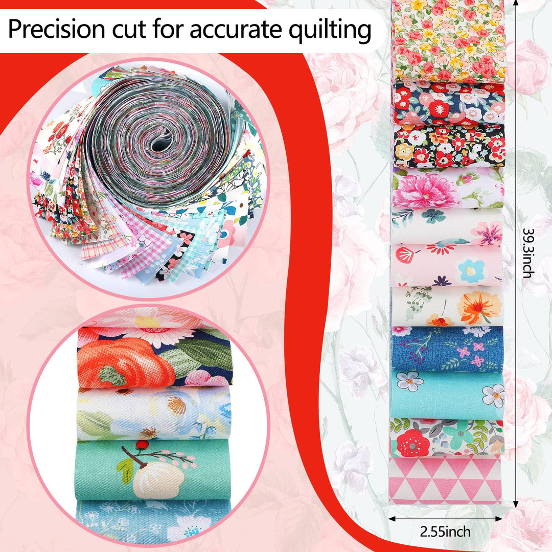 40 Pcs Jelly Fabric for Quilting, Japanese Cotton Patchwork Roll, Retro Floral Print Precut Fabric, Roll up Quilting Strips, 2.55 Inch Patchwork Roll for DIY Sewing Crafts (Fresh Style)