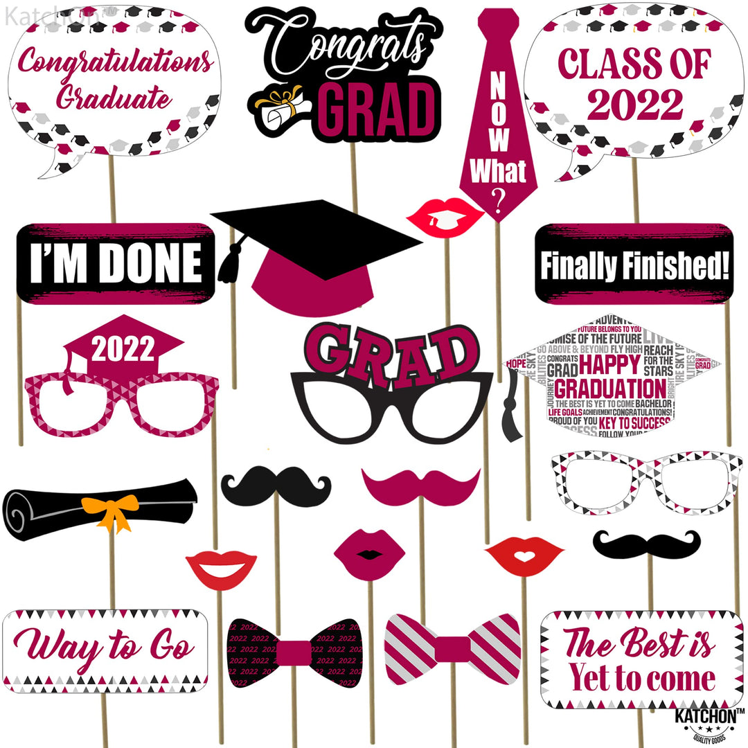 Graduation Photo Booth Props Maroon - Graduation Decorations 2019 - Graduation Party Supplies 2019 | Photo Booth Props Graduation Party Decorations | Class of 2019 Graduation Photo Props Maroon, 23 ct