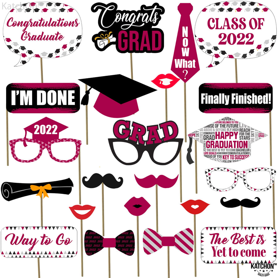 Graduation Photo Booth Props Maroon - Graduation Decorations 2019 - Graduation Party Supplies 2019 | Photo Booth Props Graduation Party Decorations | Class of 2019 Graduation Photo Props Maroon, 23 ct