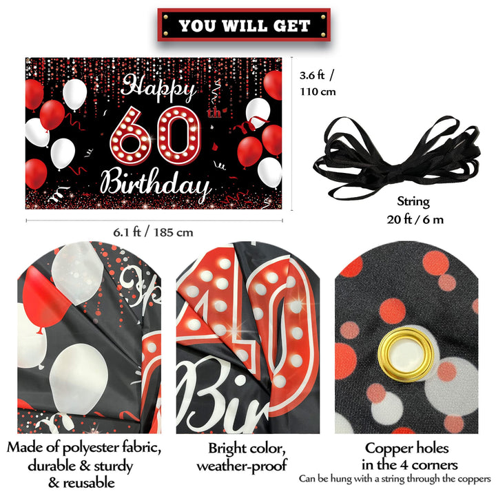 60th Birthday Decoration Banner Backdrop, Happy 60th Bi