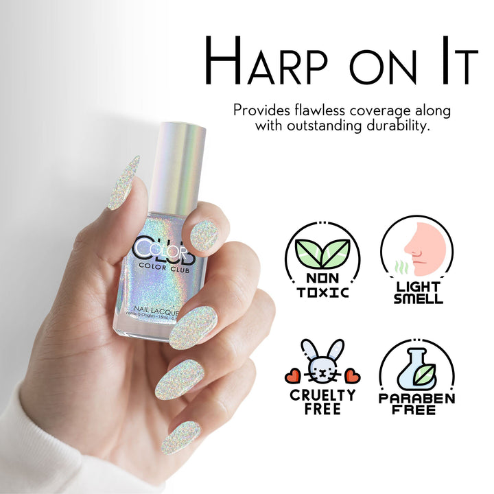 Color Club Halographic Hues Nail Polish, Multicolored, Harp On It, 0.5 Ounce