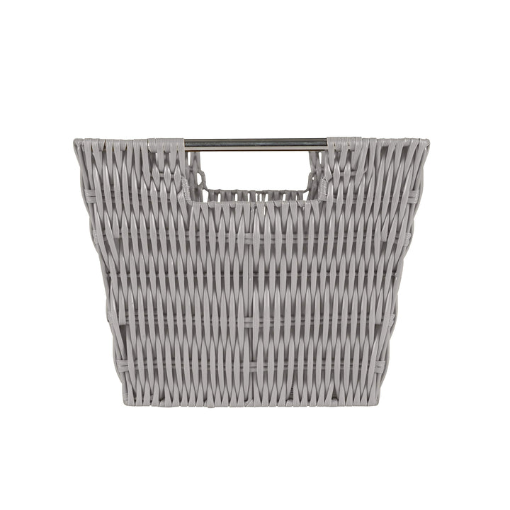 12x10x8 Medium Woven Basket for Storage with Handles, Nursery, Playroom, Toys, Bedroom, Closet, Clothes, Office, Decorative Organizer Rattan Totes, Grey