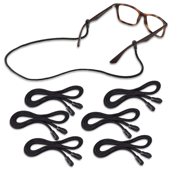 Eyeglass Retainer | Supercord | Eyeglass Holder | Black, 6pk | w/Microfiber Cloth, Screwdriver