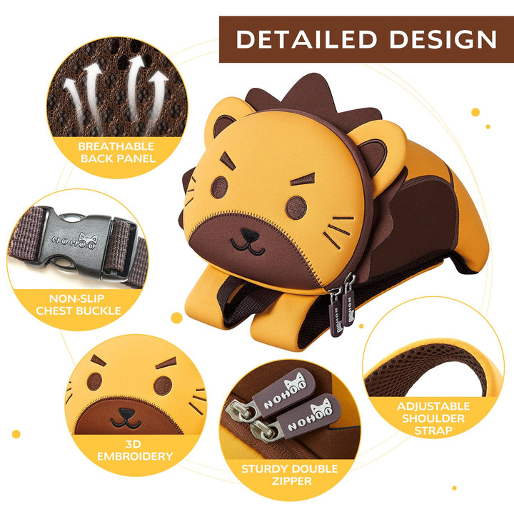 Toddler Backpack Leash, Mini Cute Cartoon Animal, Waterproof Travel Book Bag for Baby Boys Girls 3~6 Years (Lion)