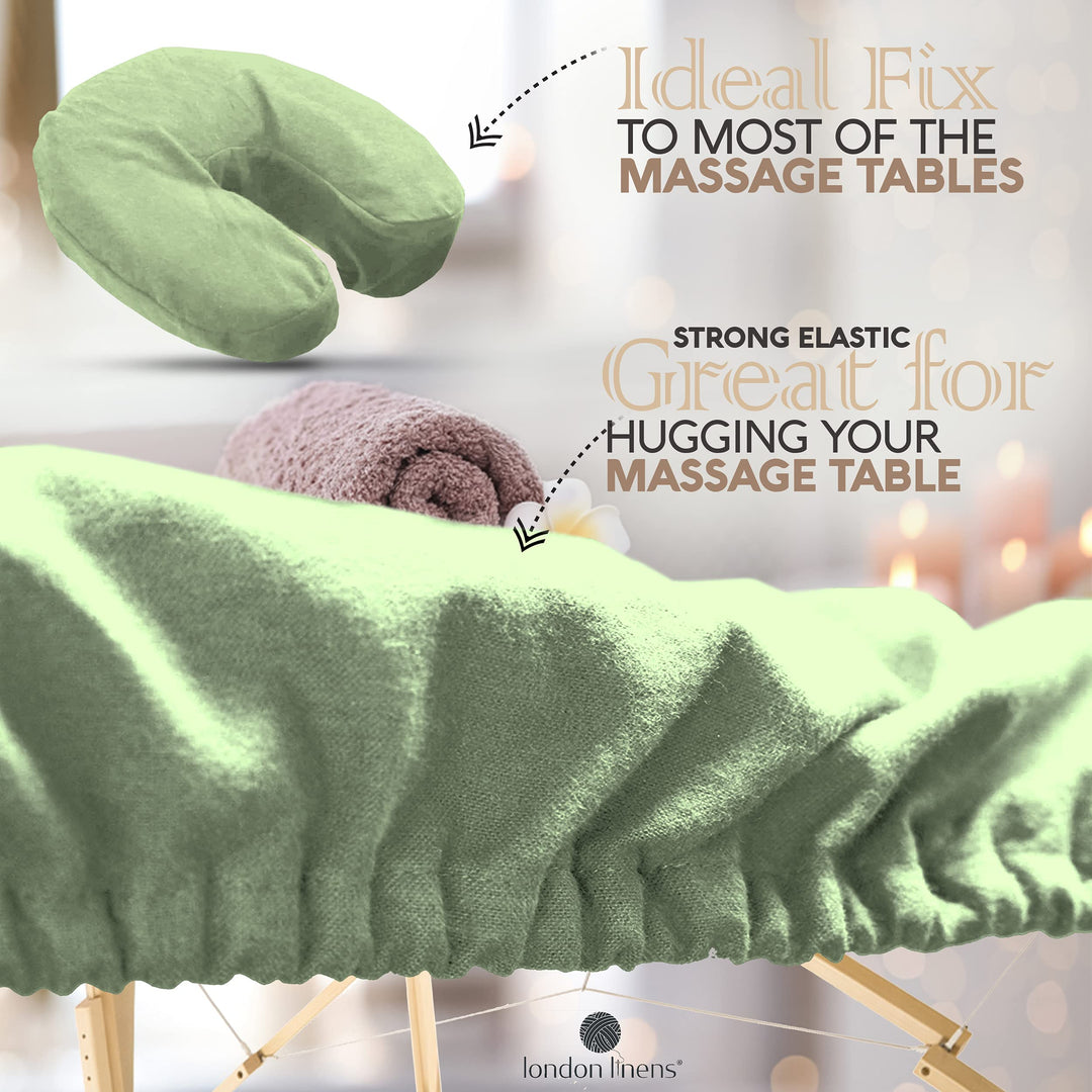 LONDON LINENS 3 Piece Set Massage Table Sheets Set - 100% Natural Cotton Flannel- Includes Massage Table Cover, Massage Fitted Sheet, and Massage Face Rest Cover (Sage Green)