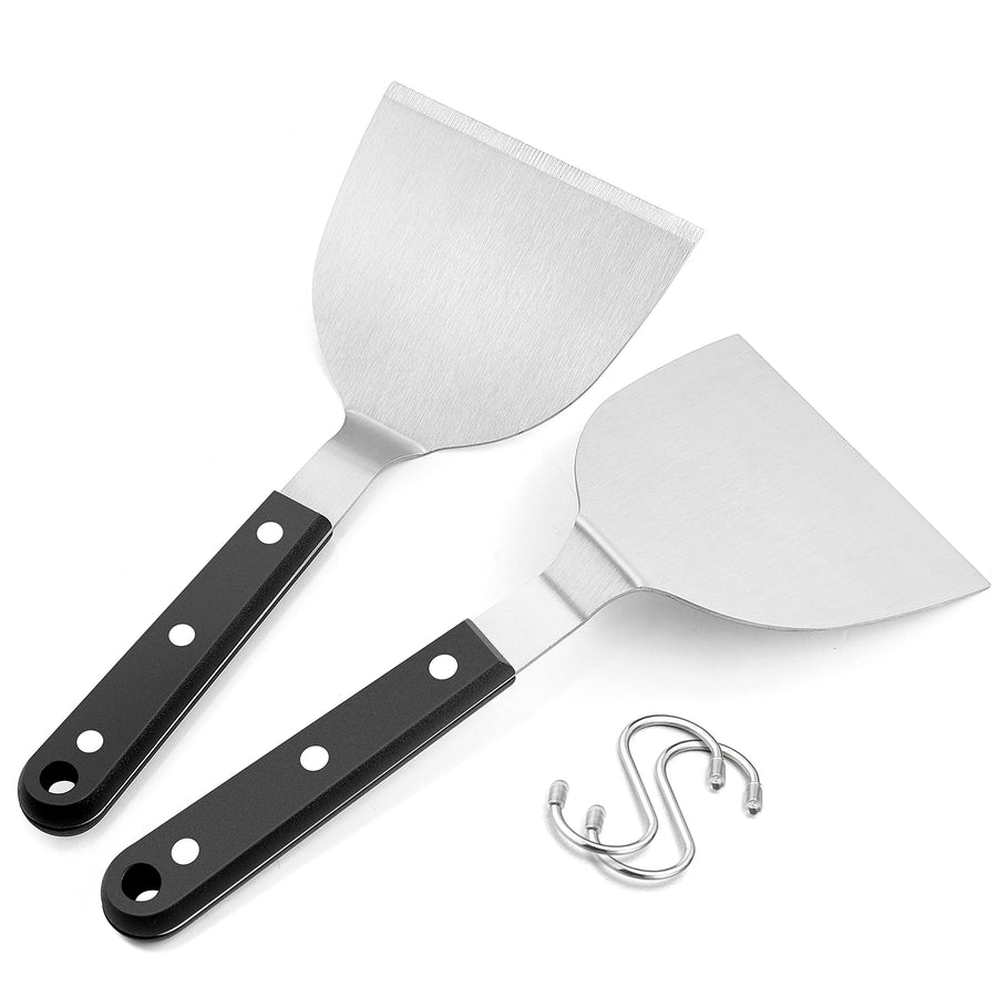 Metal Spatula Set of 2, Stainless Steel Griddle Spatula Turner with ABS Plastic Handles, Professional Griddle Tools for Flat Top Teppanyaki Cooking Grilling Indoor & Outdoor, Dishwasher Safe