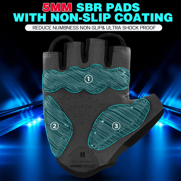 5MM Thicken SBR Shock Pads Bike Gloves Cycling Gloves Half Finger Biking Glove Moutain Bike Gloves Anti-Slip Shock-Absorbing Padded Breathable Road Bike Glove Bicycle Gloves for Men/Women