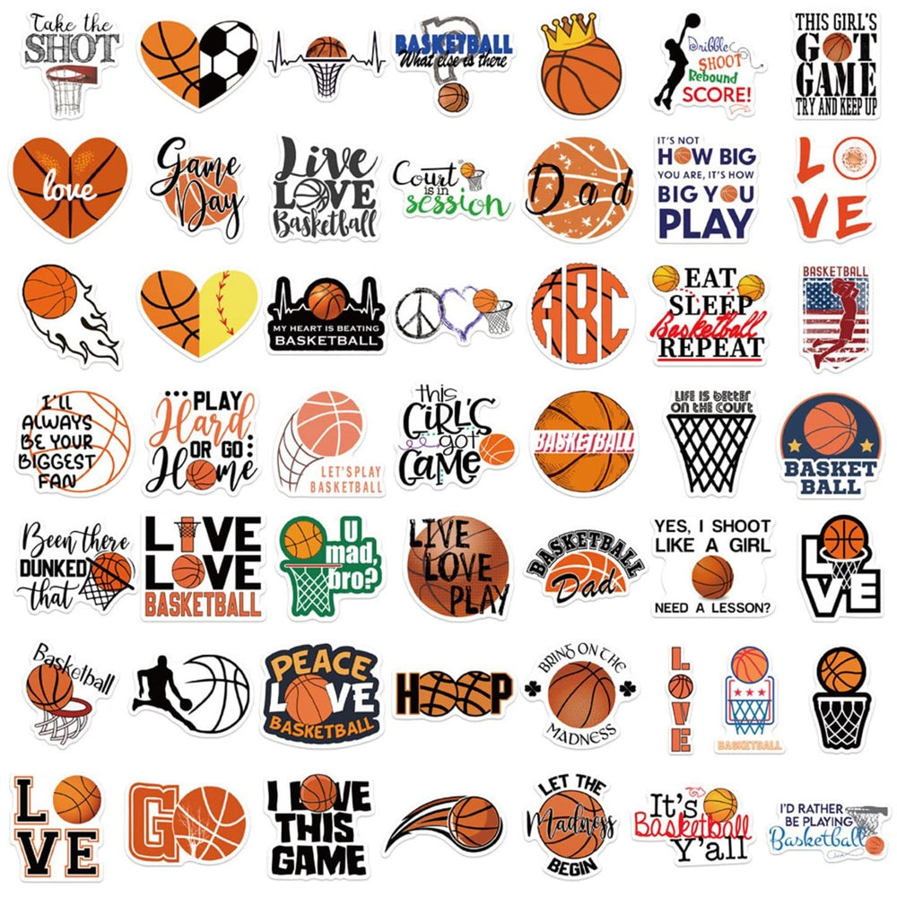 Basketball Stickers for Water Bottle Cute Basketball Gifts 50 Pieces Sports Stickers for Kids Teens Adults