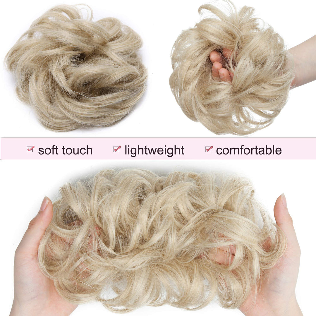 Hair Bun Hairpiece Scrunchy Updo Hair Pieces Fluffy Scrunchies Donut Top Knot Hairpiece Synthetic Curly Wavy Messy Chignons with Elastic Rubber Band Hickory Brown-Thicker 1pc 35g