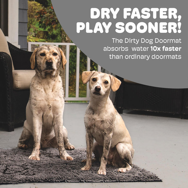 Dirty Dog Doormat - Fast Drying Rug with Super Gripper Backing for Clean Floors - Super Absorbent and Machine Washable Mat for Muddy Paws - Grey