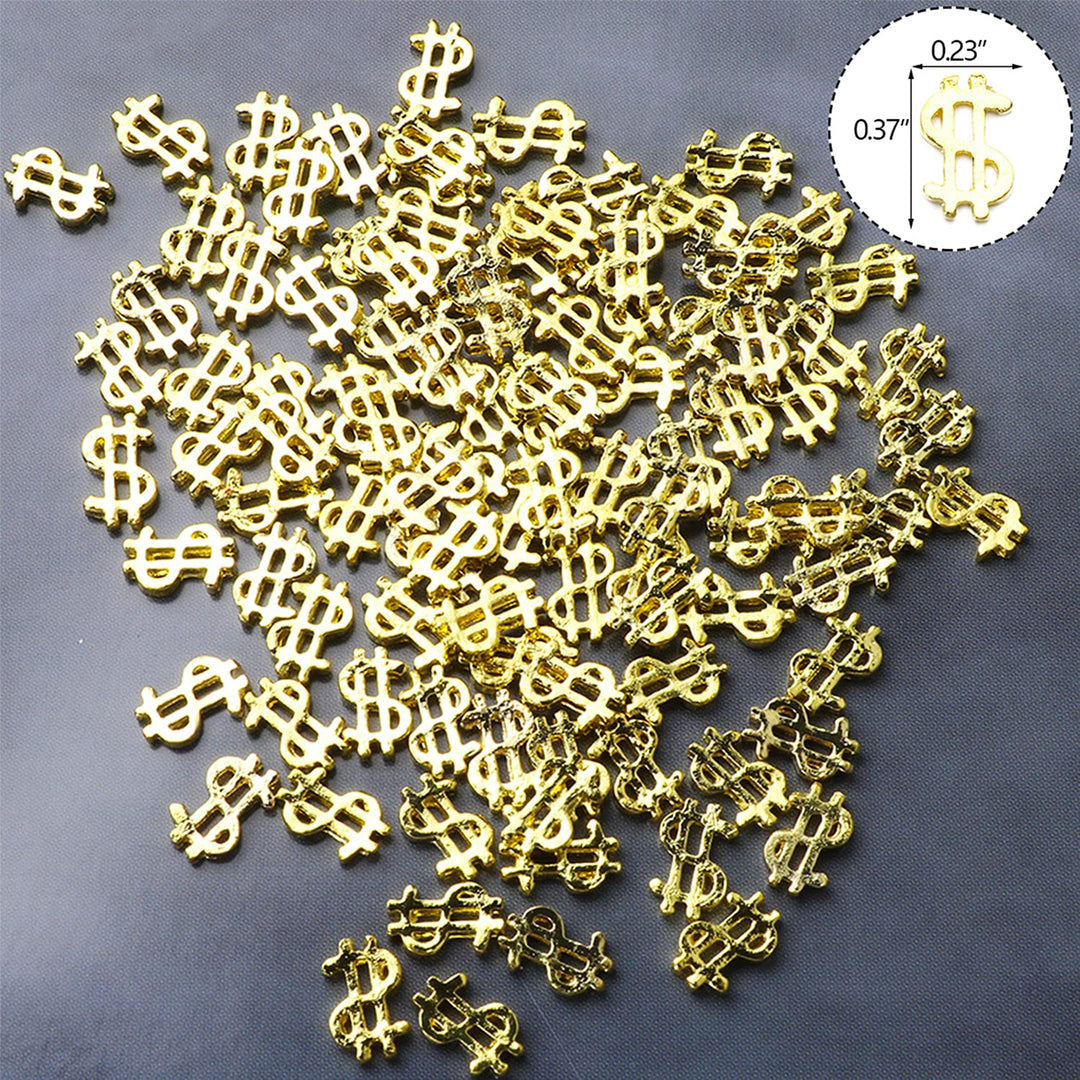 100pieces Luxury 3D Golden Dollar Sign Nail Art Charms Dollar Mark Shape Nail Stickers Jewels Bill Money Design Nail Art Studs Accessories for Women Girls Ladies (0.20inchx0.31inch)