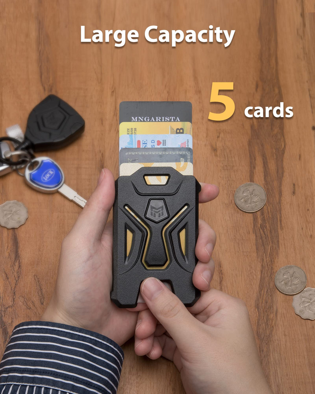 2 Pack Heavy Duty Badge Holder, Vertical ID Card Holder for Credit Cards, Clear ID Window, All PC Polycarbonate Plastic Housing, 5 Cards Capacity, Built-in Elastic Clip, Black