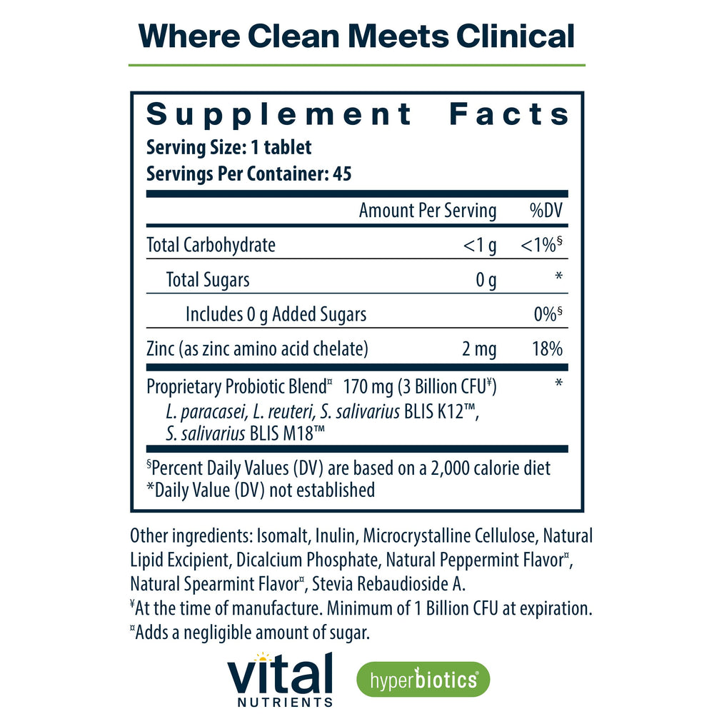 Vital Nutrients Pro-Dental Probiotic | Dairy-Free BLIS K12 and M18 | Shelf-Stable | Vegan Probiotic for Oral Health and Bad Breath | Sugar-Free | Gluten-Free | 45 Mint Chewable Tablets