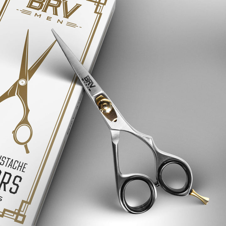 Professional Mustache &amp; Beard Trimming Scissors - 5.5 | High Carbon Stainless Steel &amp; Hammer Forged Mustache Scissors | Razor Sharp Facial Hair Trimming Shears (RIGHT HANDED - Silver)