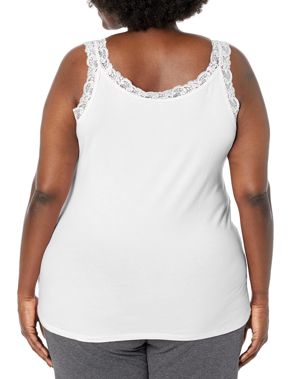 Just My Size Women's Plus Size Stretch Jersey Lace Trim Tank, White, 3X