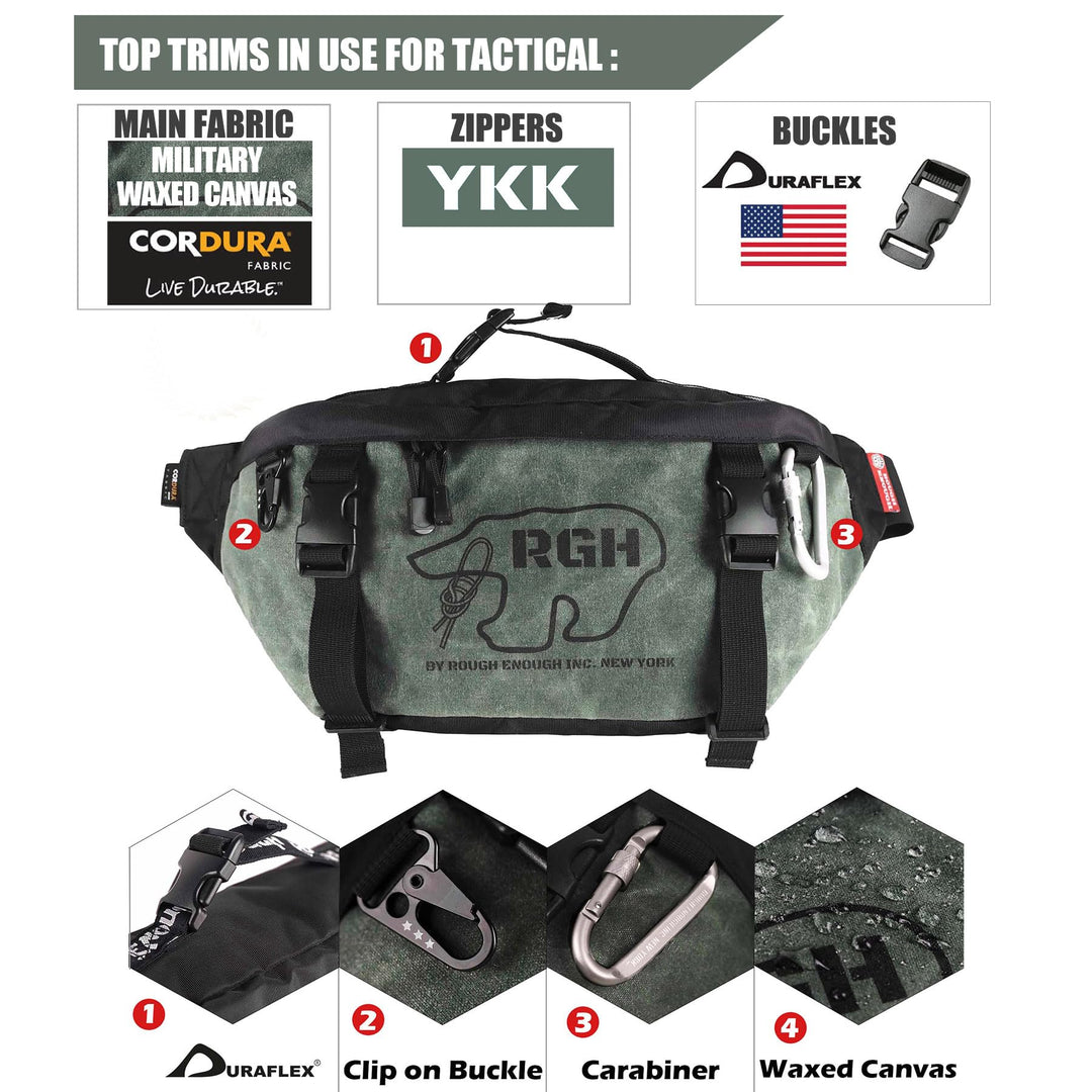 Rough Enough Mens Tactical Fanny Pack Crossbody Large Waist Bag for Men Green