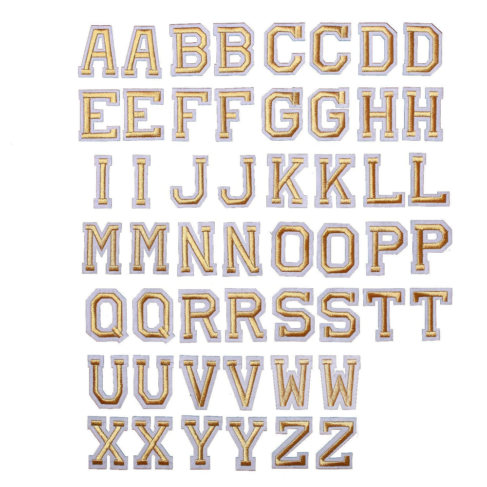 52pcs Alphabet A to Z Patches, Iron on Sew on Letters for Clothes, Classic Gold