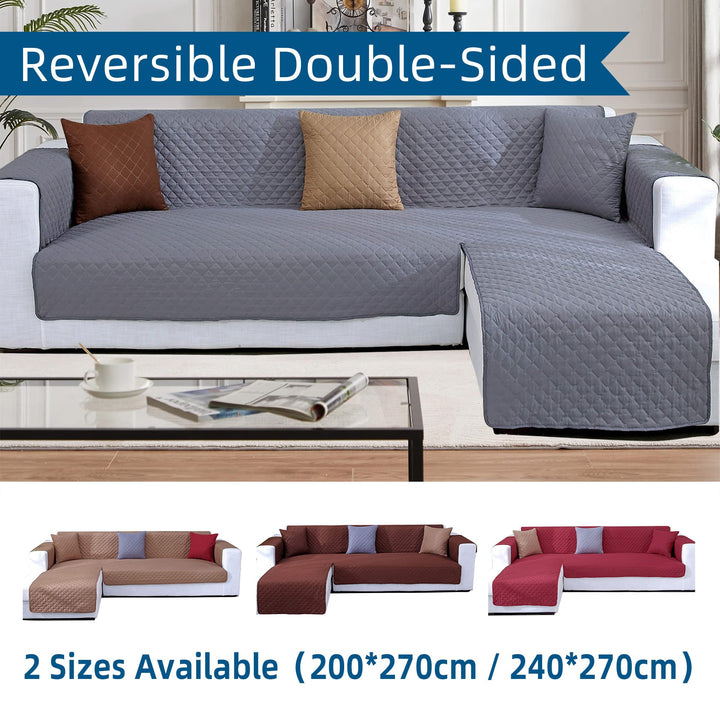 JIABOLANG Double Side L Shape Couch Cover Sectional Sofa Covers Set Chaise Couch Cover Slip Covers for Sofas Couches Sectional Furniture Protector Cover (Large,Coffee)