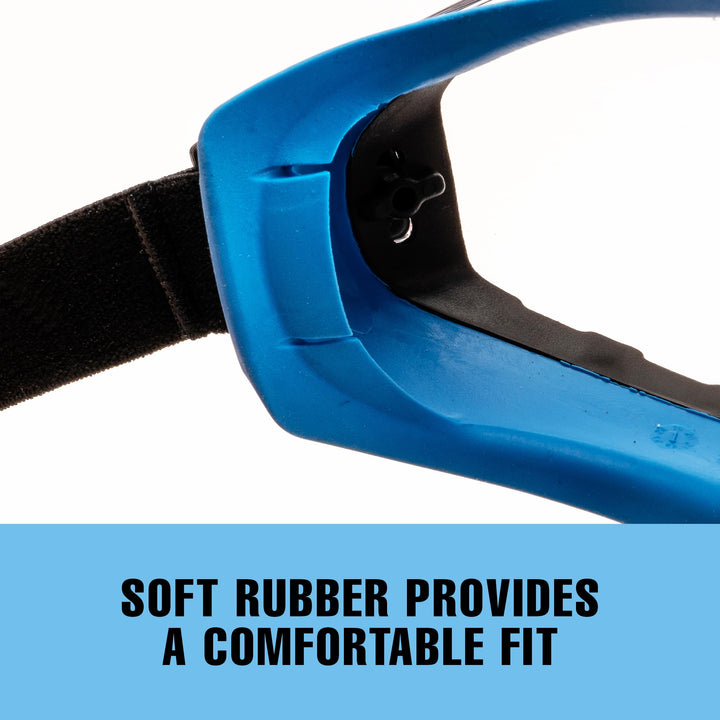 Safety Goggles Anti-Fog Clear Lens with Adjustable Elastic Headband. Protective Eyewear for Men &amp; Women (Blue)