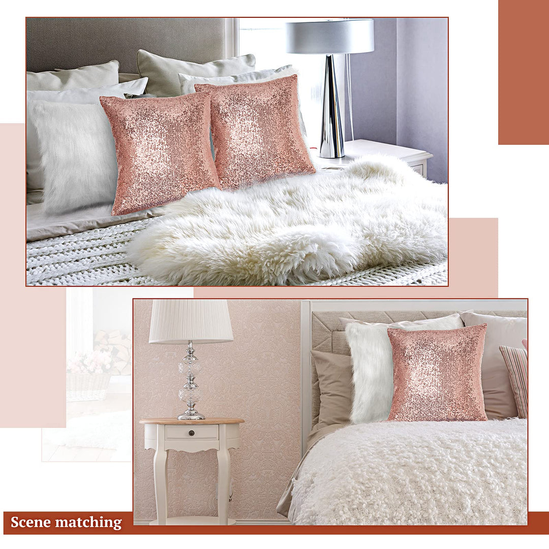 Irenare 4 Pcs Sequin and Fluffy Pillow Covers Winter Fa