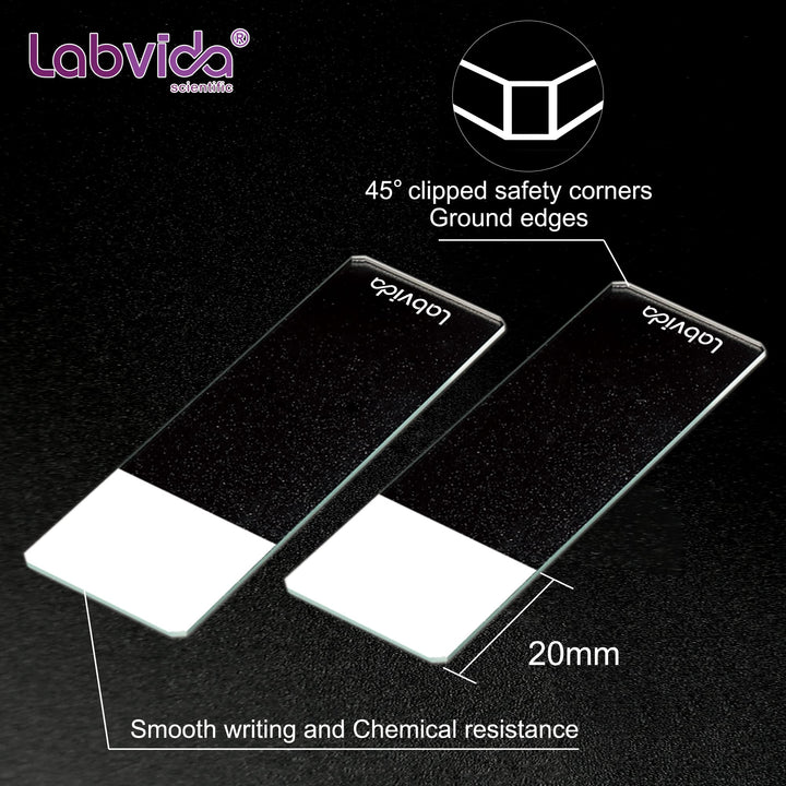 144pcs of Pre-Cleaned White Color Frosted Microscope Slide, Dim.75mmx25mm, Super Grade Glass, Ground Edges, 45° Safety Corners, LVQ034W