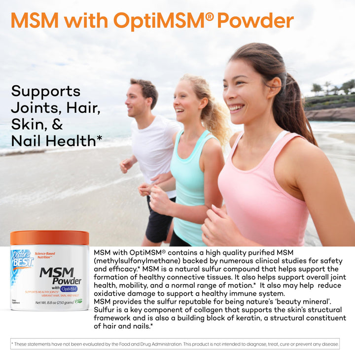 Doctors Best MSM Powder, Supports Hair, Skin, Nails, &amp; Joints, Non-GMO, Gluten Free, Soy Free, Vegan Net Wt. 8.8 oz (250 Grams)