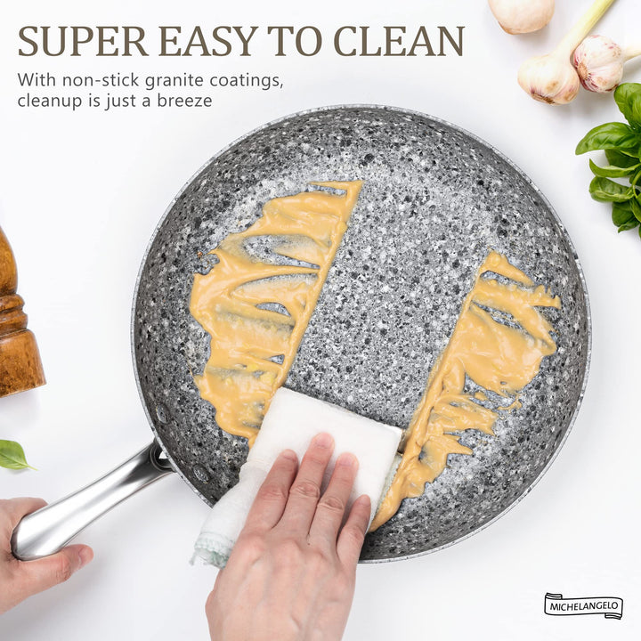Stone Frying Pan with Lid, Nonstick 12 Inch Frying Pan with Non toxic Stone-Derived Coating, Granite Frying Pan, Nonstick Large Frying Pans with Lid, Induction Compatible - 12 Inch