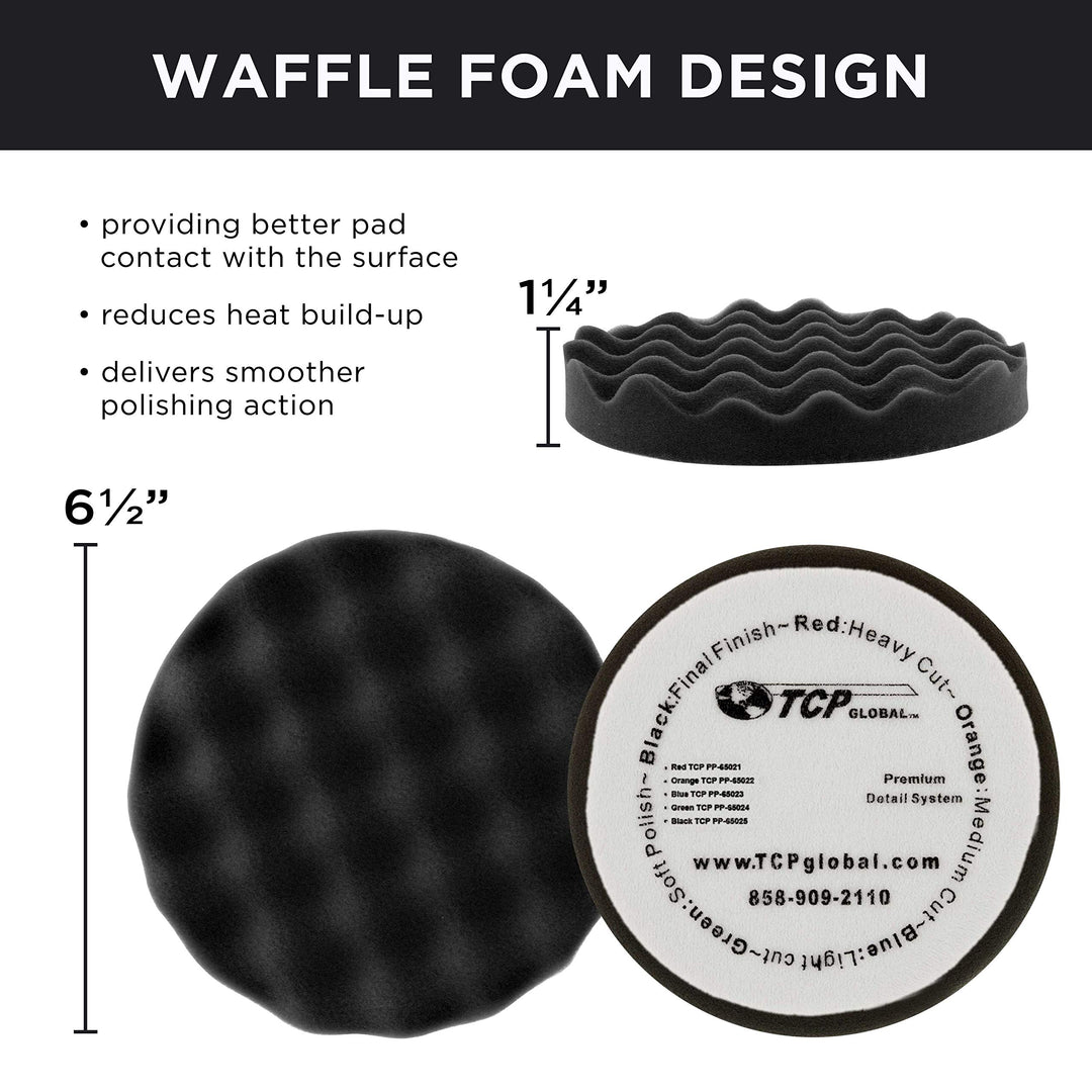 6.7 Black Waffle Final Finishing Grip Foam Polish Pad - DA Hook &amp; Loop