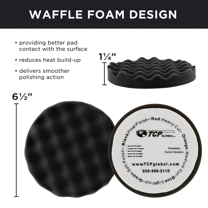 6.7 Black Waffle Final Finishing Grip Foam Polish Pad - DA Hook &amp; Loop