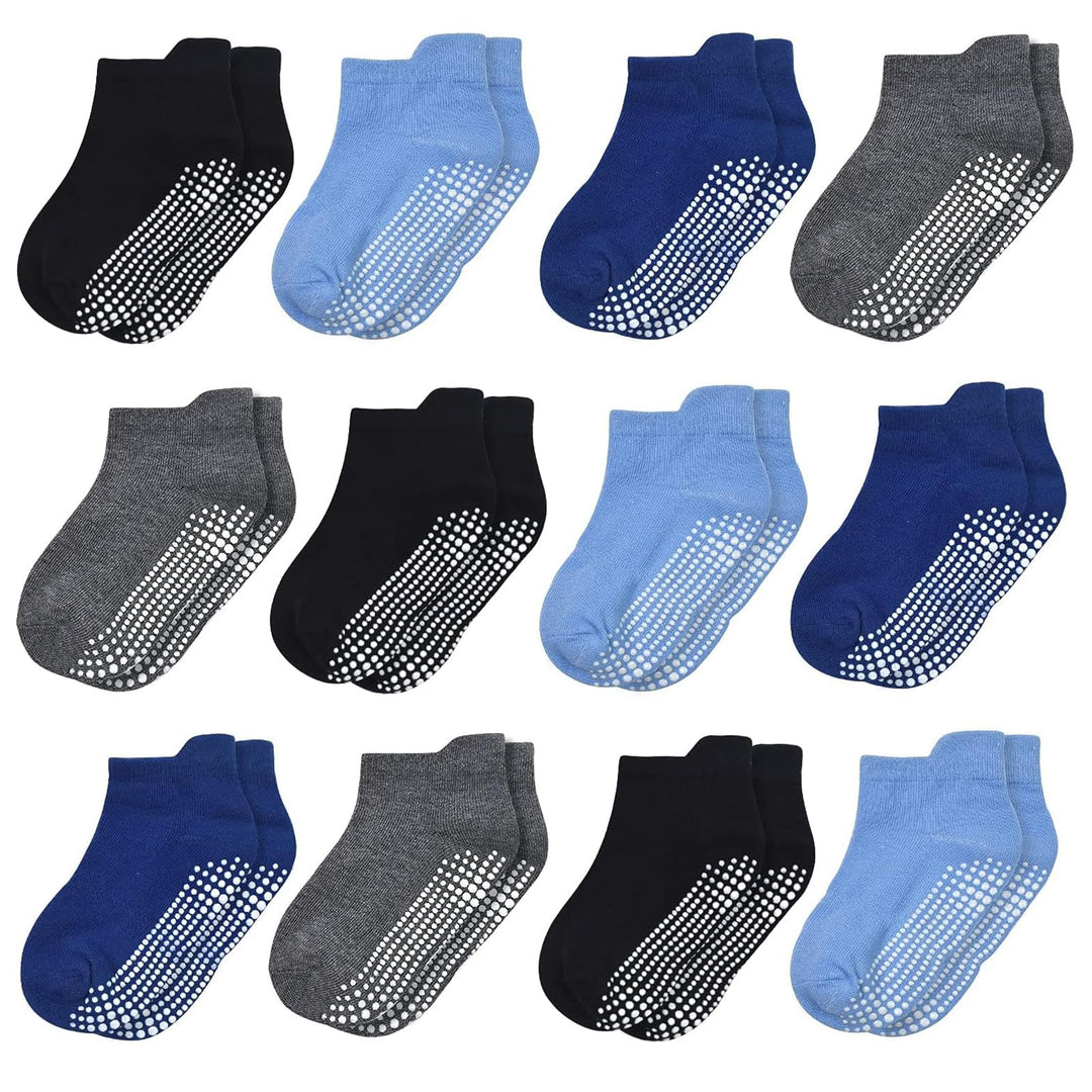 Toddlers Ankle Socks- Non Slip Kids Low Cut Socks Toddler Boys Girls Socks with Grips, 12 Pairs Kid Anti Skid Sticky Socks 12-36 Months 1-3 Years Old