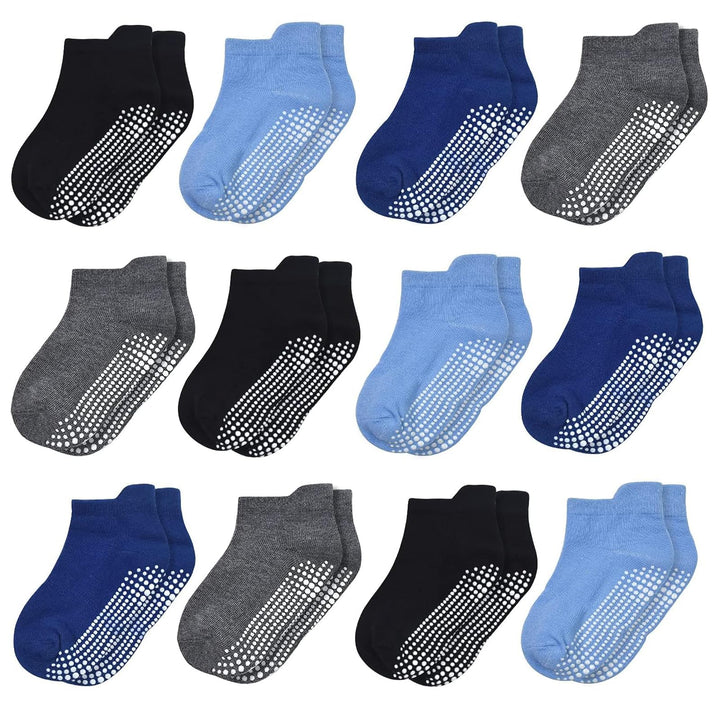 Toddlers Ankle Socks- Non Slip Kids Low Cut Socks Toddler Boys Girls Socks with Grips, 12 Pairs Kid Anti Skid Sticky Socks 12-36 Months 1-3 Years Old