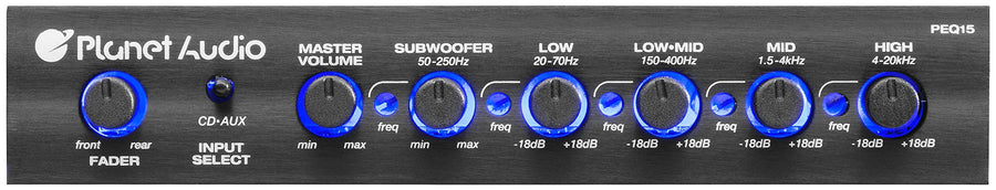 PEQ15 5 Band Pre-Amp Car Stereo Equalizer - Half Din, Subwoofer Output with Adjustable Filter, Fixed Bands, Remote Subwoofer Control